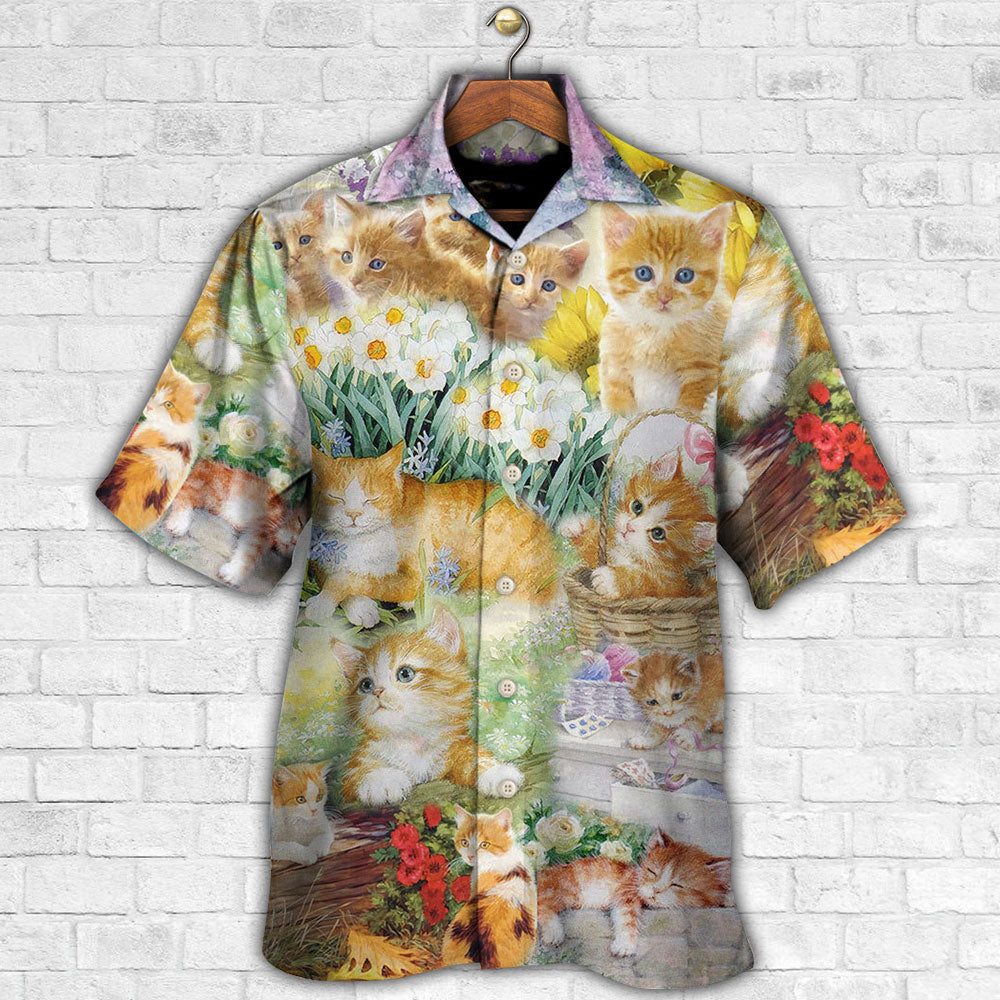 Cat Kitty Hawaiian Shirt Pattern View For Relaxed Warm Weather Outfits
