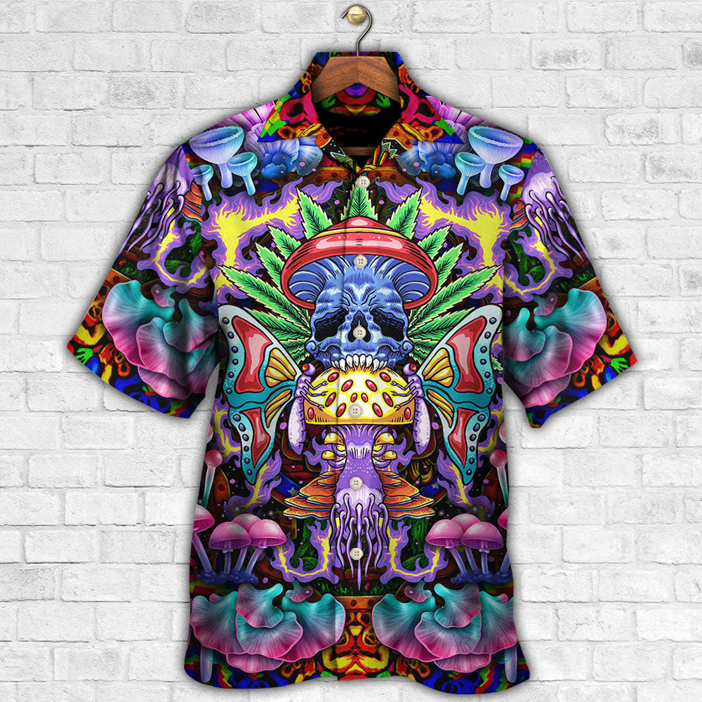 Bohemian Mushroom Skull Hawaiian Shirt For Coastal Adventures And Warm Weather Wear