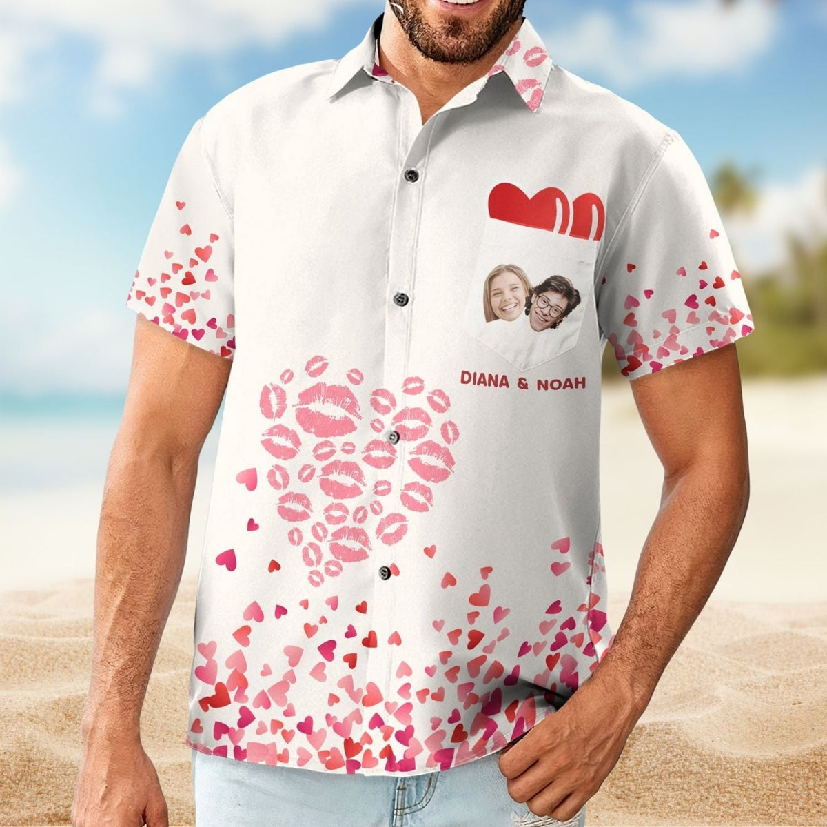 Heart Coulpe Gift Custom Photo Hawaiian Shirt For Resort Days, Summer Events, And Comfortable Outdoor Activities