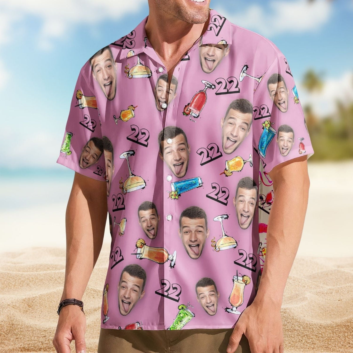 Funny Birthday Party Drinks Custom Face Aloha Hawaiian Shirt For Summer Vacation And Beach Travel