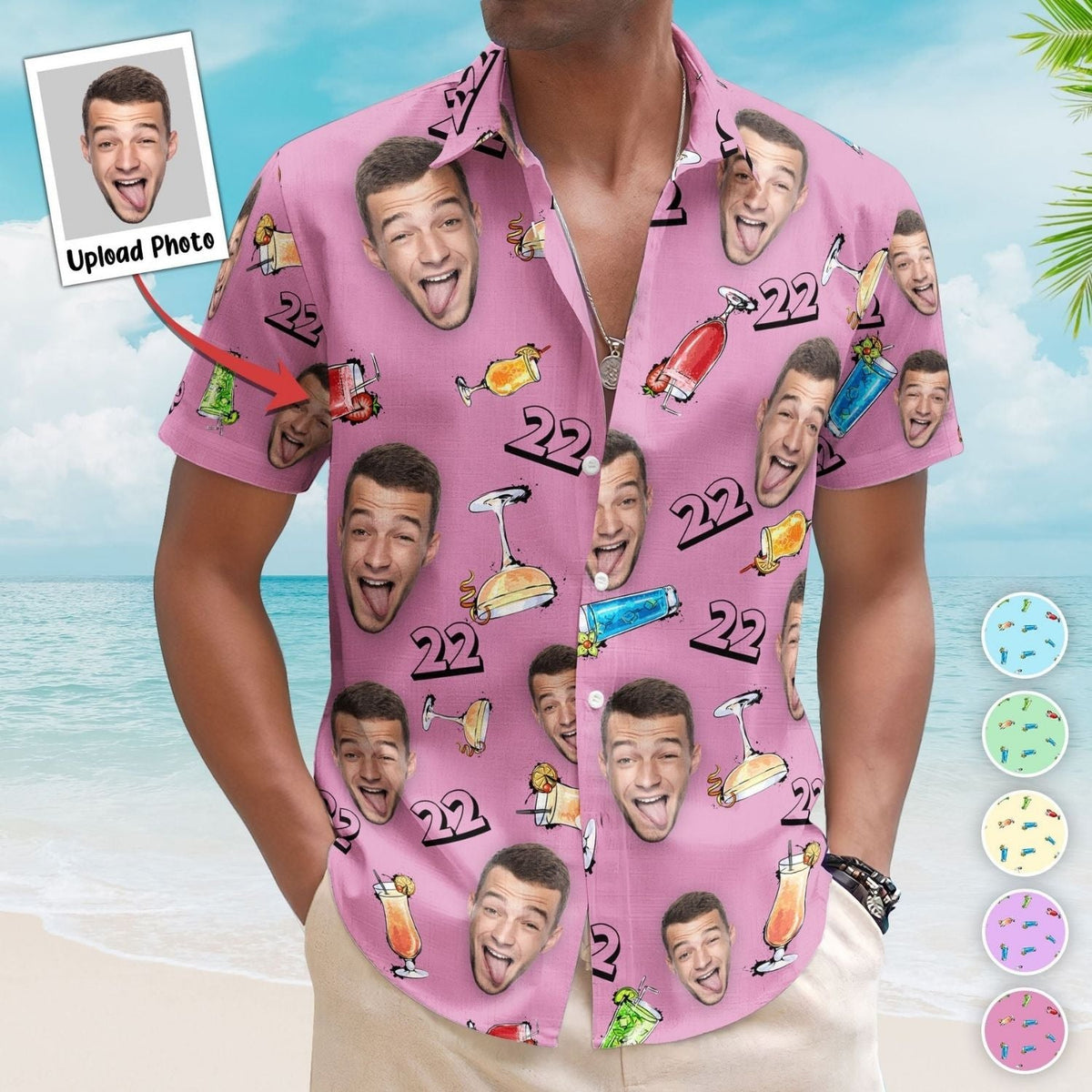 Funny Birthday Party Drinks Custom Face Aloha Hawaiian Shirt For Summer Vacation And Beach Travel