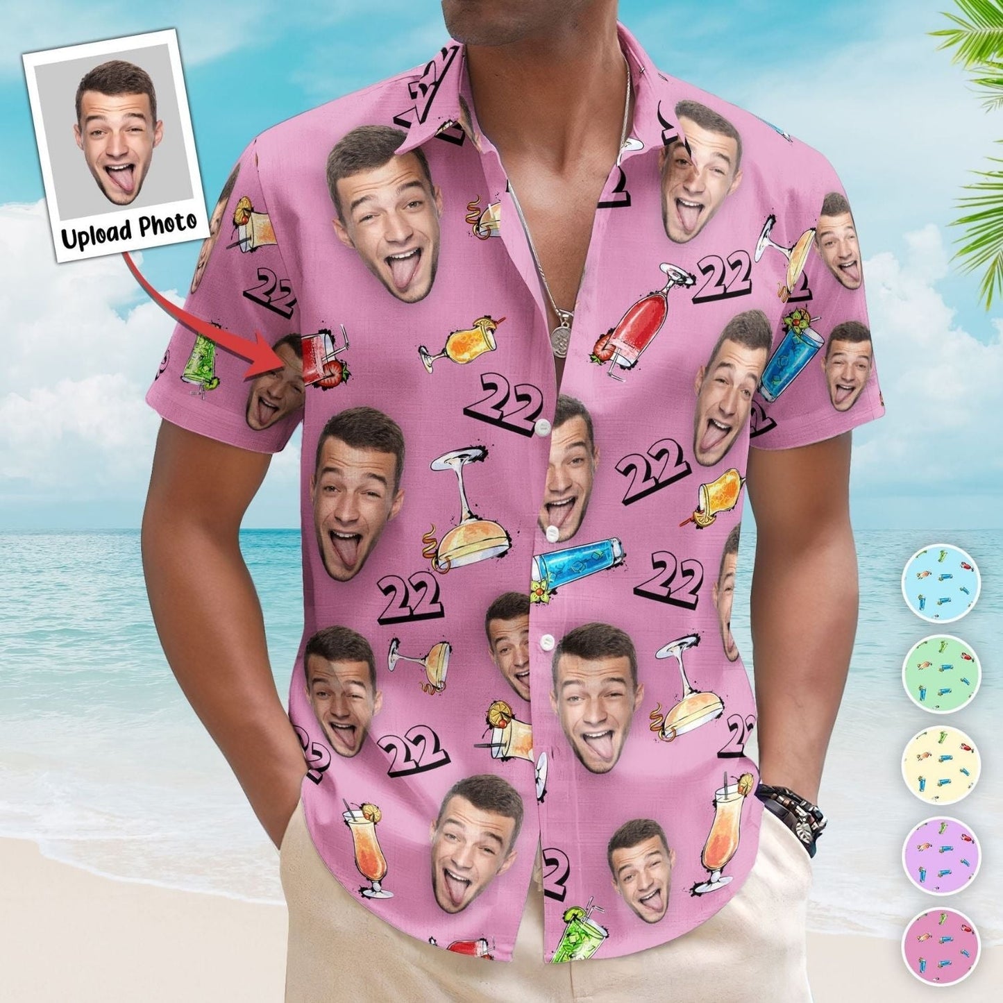 Funny Birthday Party Drinks Custom Face Aloha Hawaiian Shirt For Summer Vacation And Beach Travel