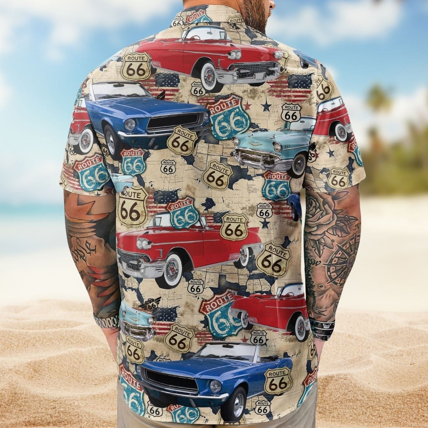 Vintage Car Muscle Aloha Men Custom Photo Hawaiian Shirt For Personalized Vacation Style And Beach Travel