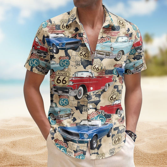 Vintage Car Muscle Aloha Men Custom Photo Hawaiian Shirt For Personalized Vacation Style And Beach Travel