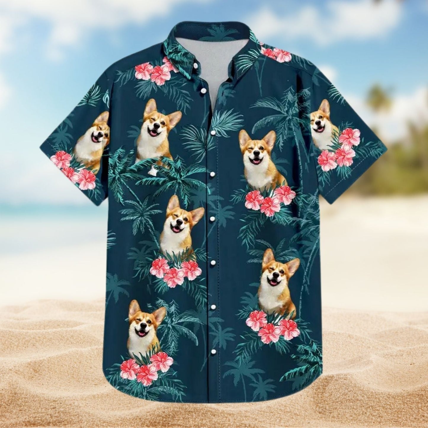 Tropical Beach Custom Photo Family Pet Face Hawaiian Shirt For Summer Vacation And Beach Travel