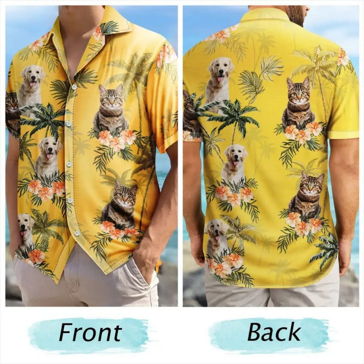 Tropical Beach Custom Photo Family Pet Face Hawaiian Shirt For Summer Vacation And Beach Travel