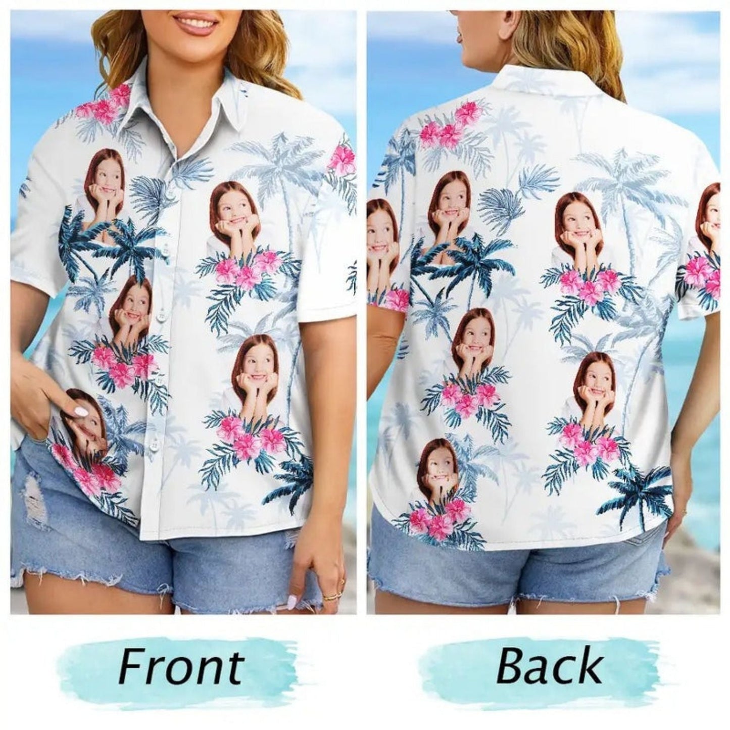 Tropical Beach Custom Photo Family Pet Face Hawaiian Shirt For Summer Vacation And Beach Travel