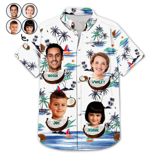 Tropical Funny Beach Custom Photo Family Face Hawaiian Shirt For Personalized Vacation Style And Beach Travel