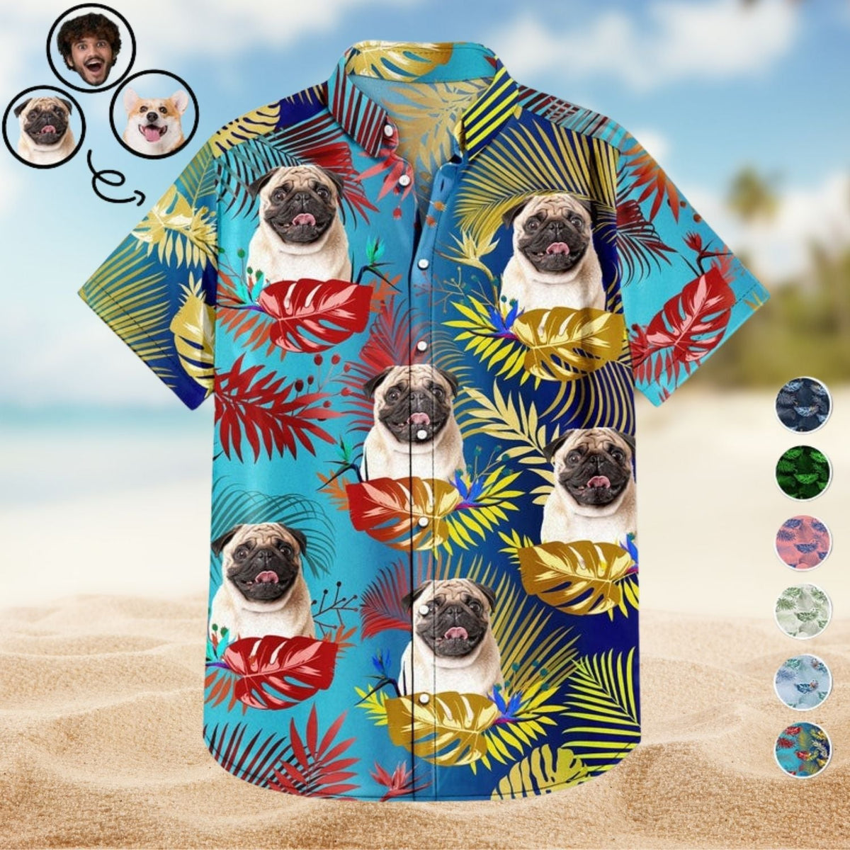 Tropical Funny Dog Beach Vacation Custom Photo Hawaiian Shirt For Resort Days And Thoughtful Gifting