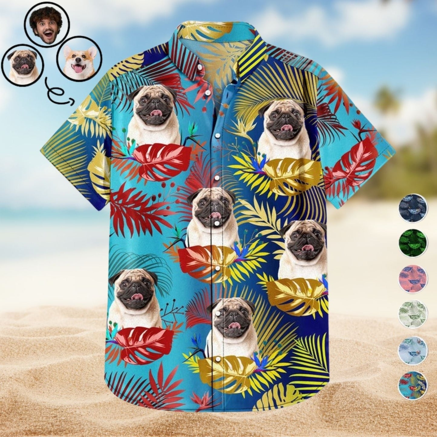 Tropical Funny Dog Beach Vacation Custom Photo Hawaiian Shirt For Resort Days And Thoughtful Gifting