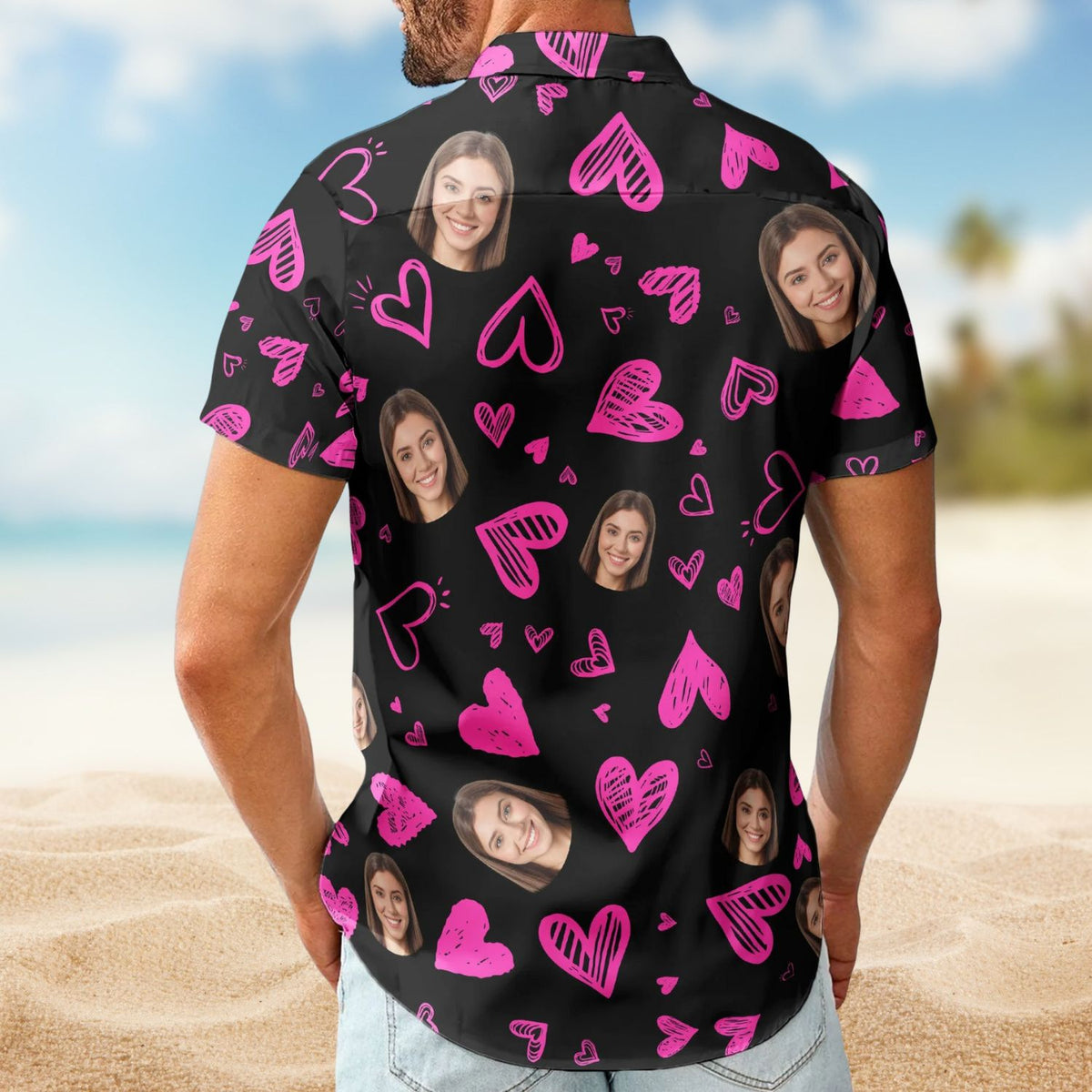 Funny Heart Custom Face Valentine's Day Gift Hawaiian Shirt For Festive Vacations And Beach Parties