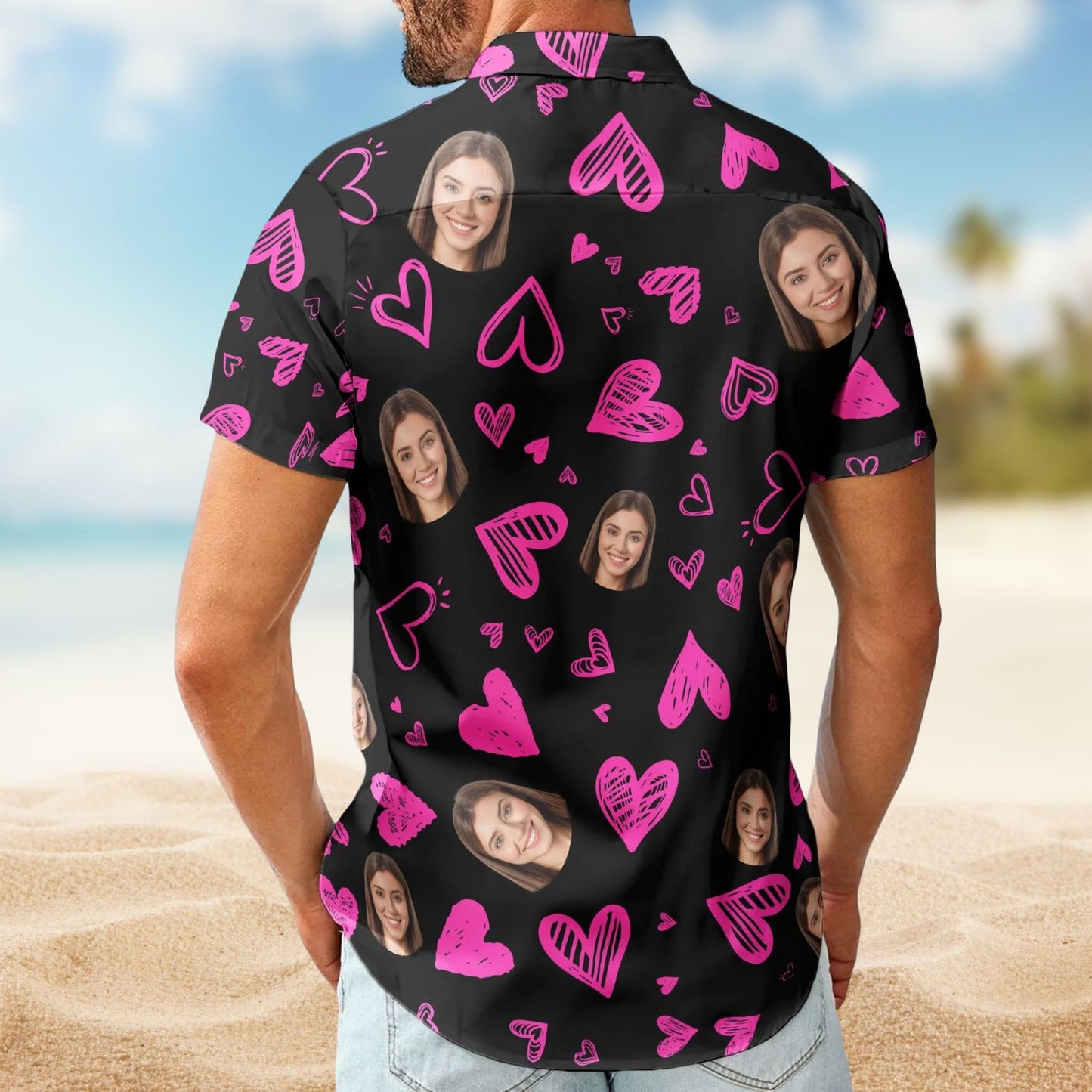 Funny Heart Custom Face Valentine's Day Gift Hawaiian Shirt For Festive Vacations And Beach Parties