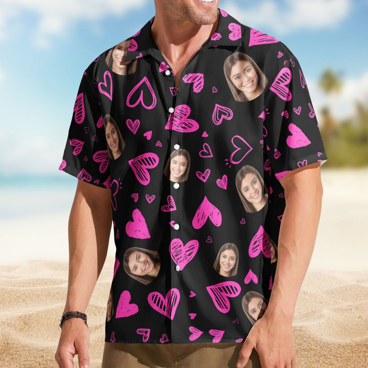 Funny Heart Custom Face Valentine's Day Gift Hawaiian Shirt For Festive Vacations And Beach Parties