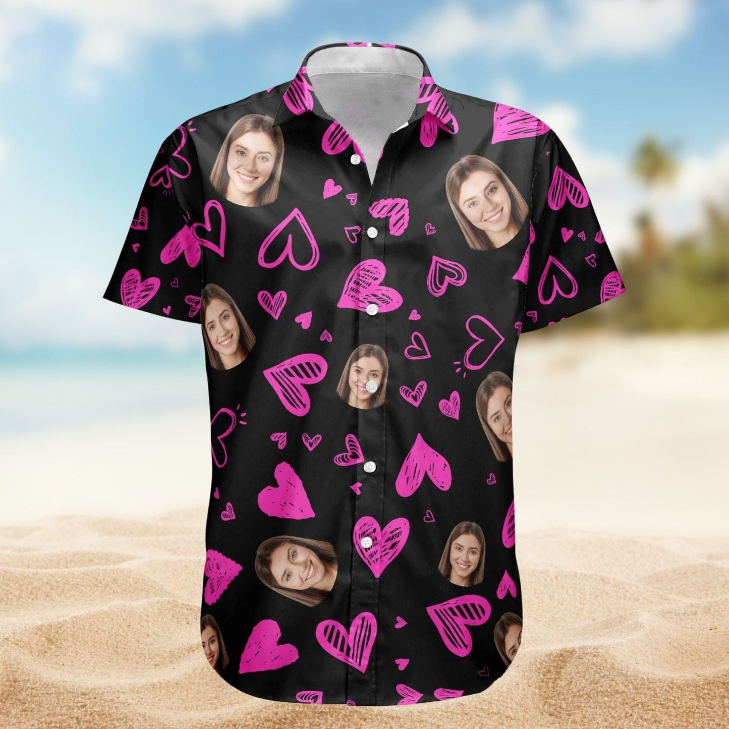 Funny Heart Custom Face Valentine's Day Gift Hawaiian Shirt For Festive Vacations And Beach Parties