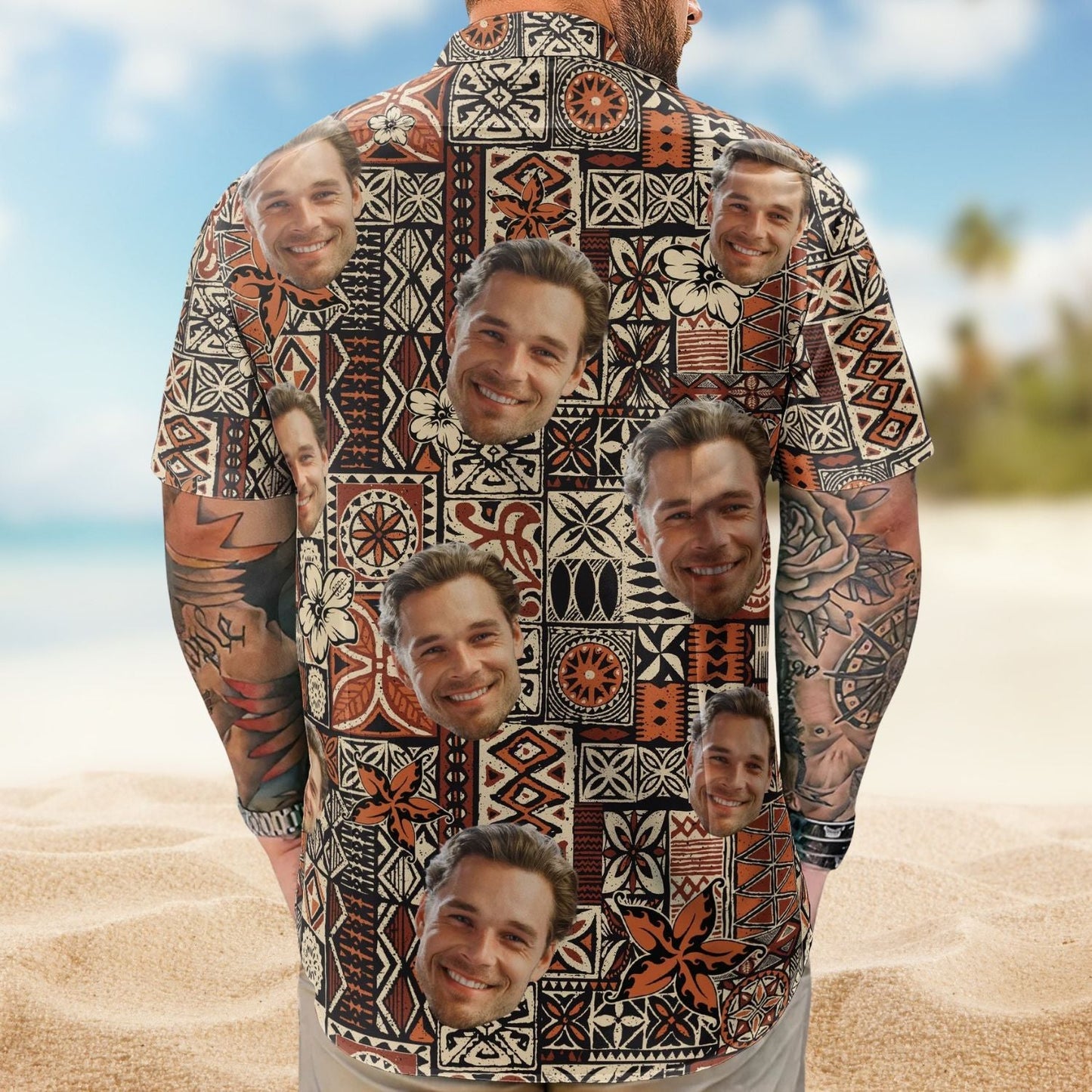 Funny Custom Face Photo Island Tribal Men Hawaiian Shirt For Tropical Holidays And Casual Wear