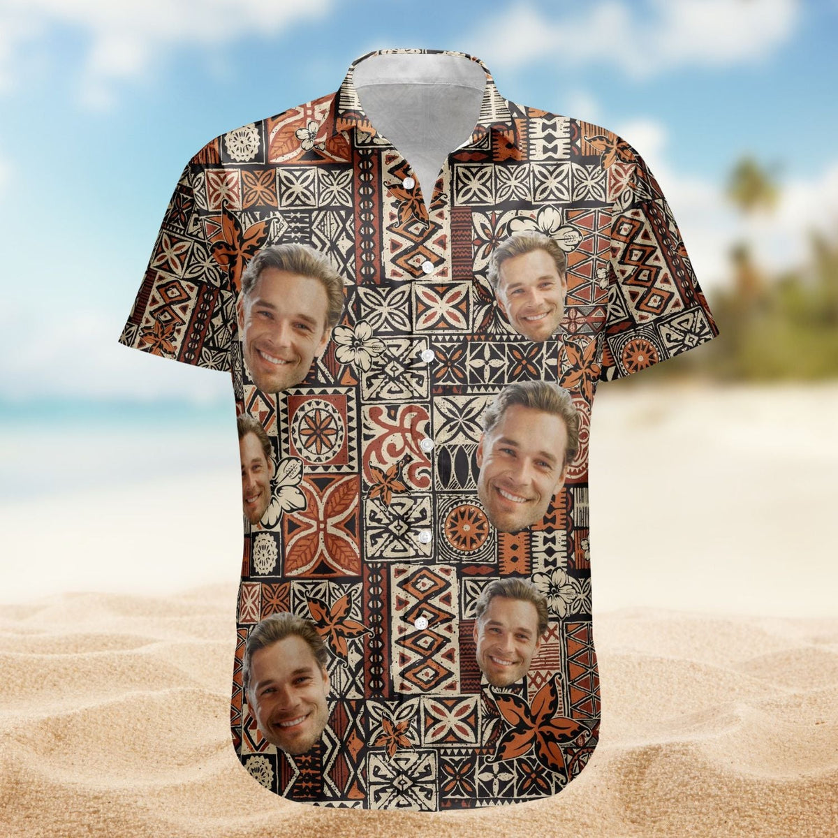 Funny Custom Face Photo Island Tribal Men Hawaiian Shirt For Tropical Holidays And Casual Wear