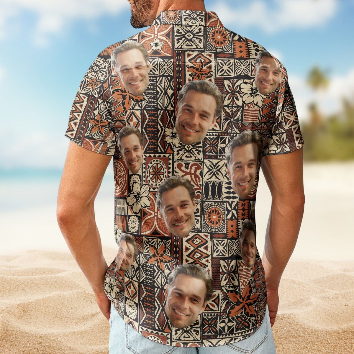 Funny Custom Face Photo Island Tribal Men Hawaiian Shirt For Tropical Holidays And Casual Wear