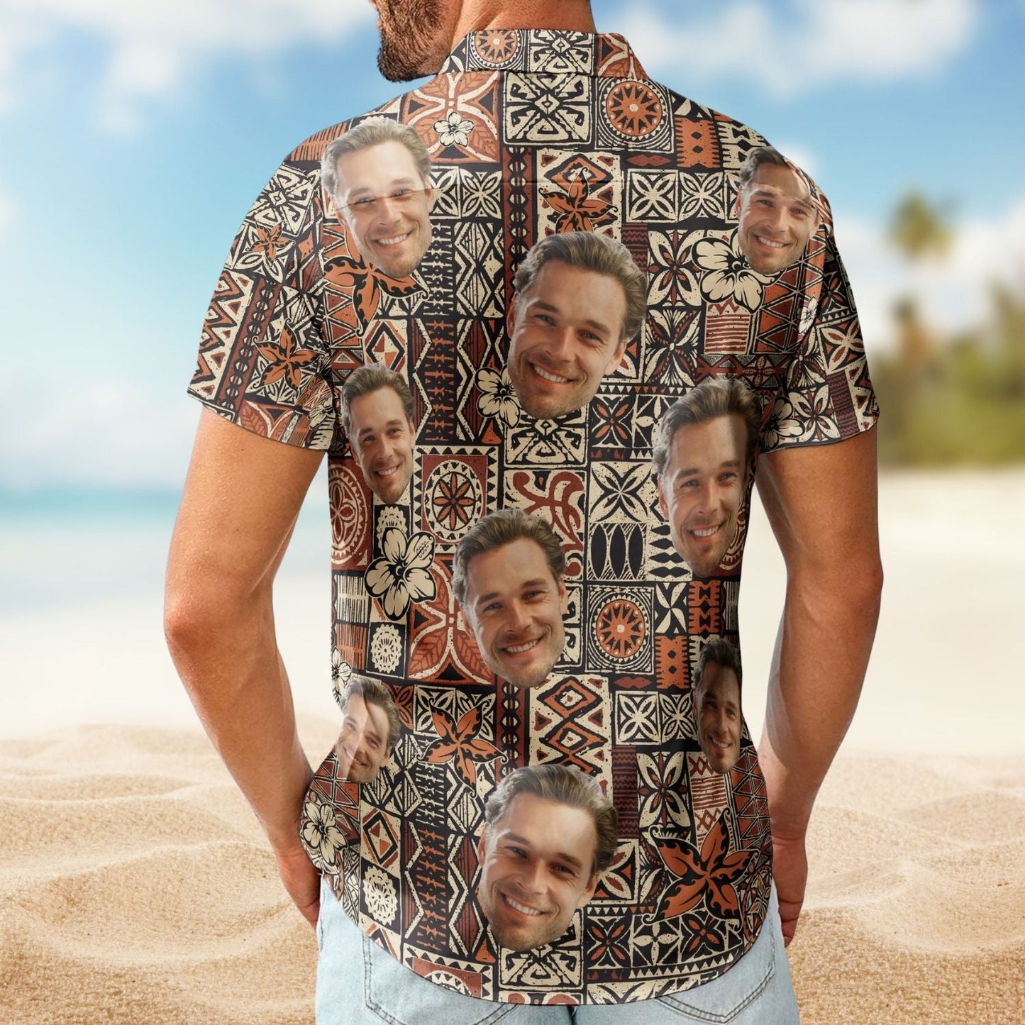 Funny Custom Face Photo Island Tribal Men Hawaiian Shirt For Tropical Holidays And Casual Wear