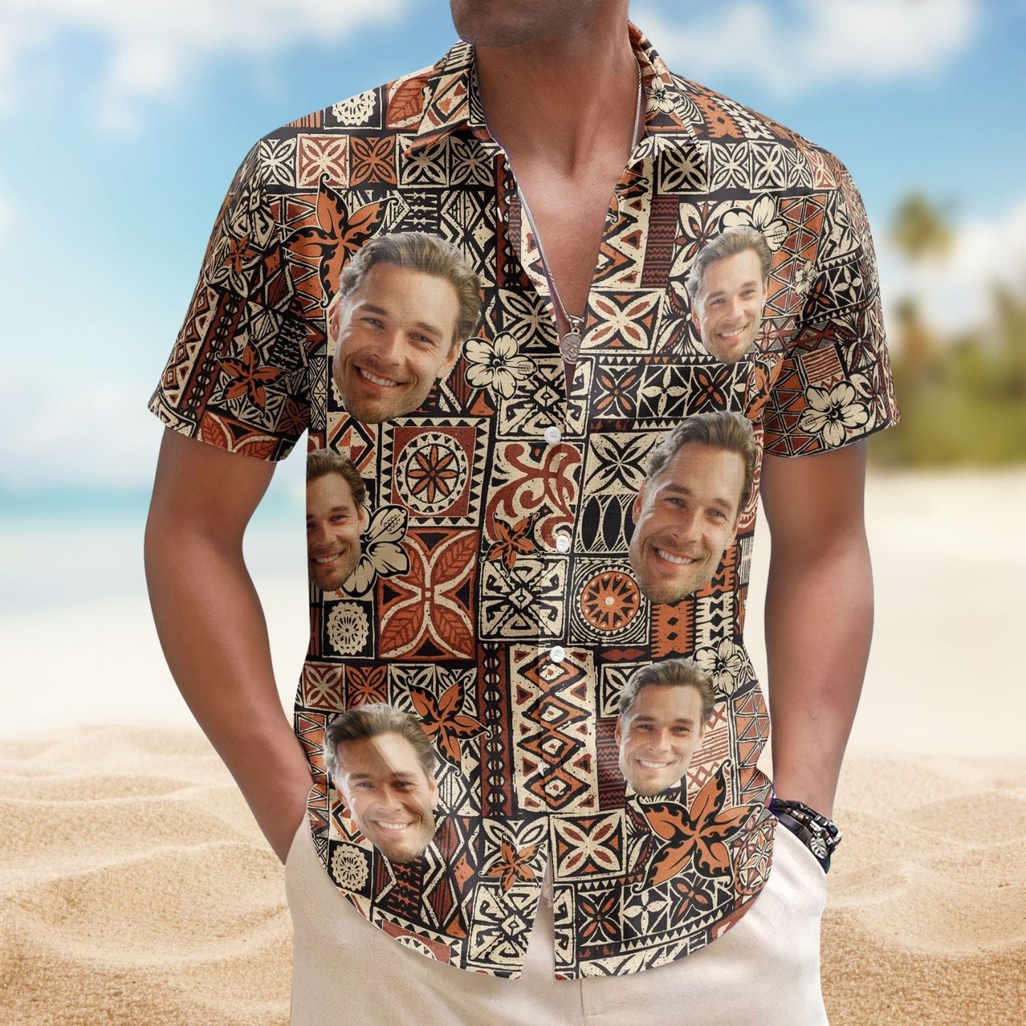 Funny Custom Face Photo Island Tribal Men Hawaiian Shirt For Tropical Holidays And Casual Wear