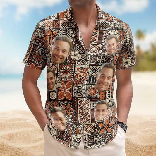 Funny Custom Face Photo Island Tribal Men Hawaiian Shirt For Tropical Holidays And Casual Wear