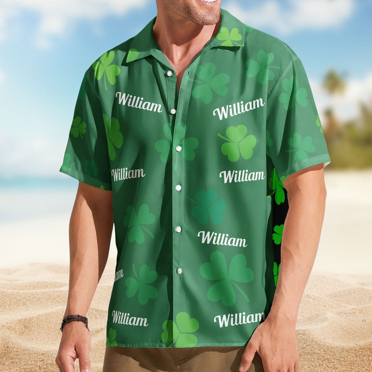 Vintage St Patrick's Day Irish Shamrock Aloha Hawaiian Shirt For Beach Days And Outdoor Gatherings