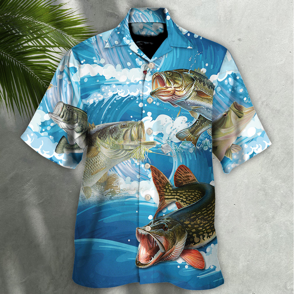 Blue Fishing Wave Hawaiian Shirt Artwork View For Weekend Travel And Beach Style