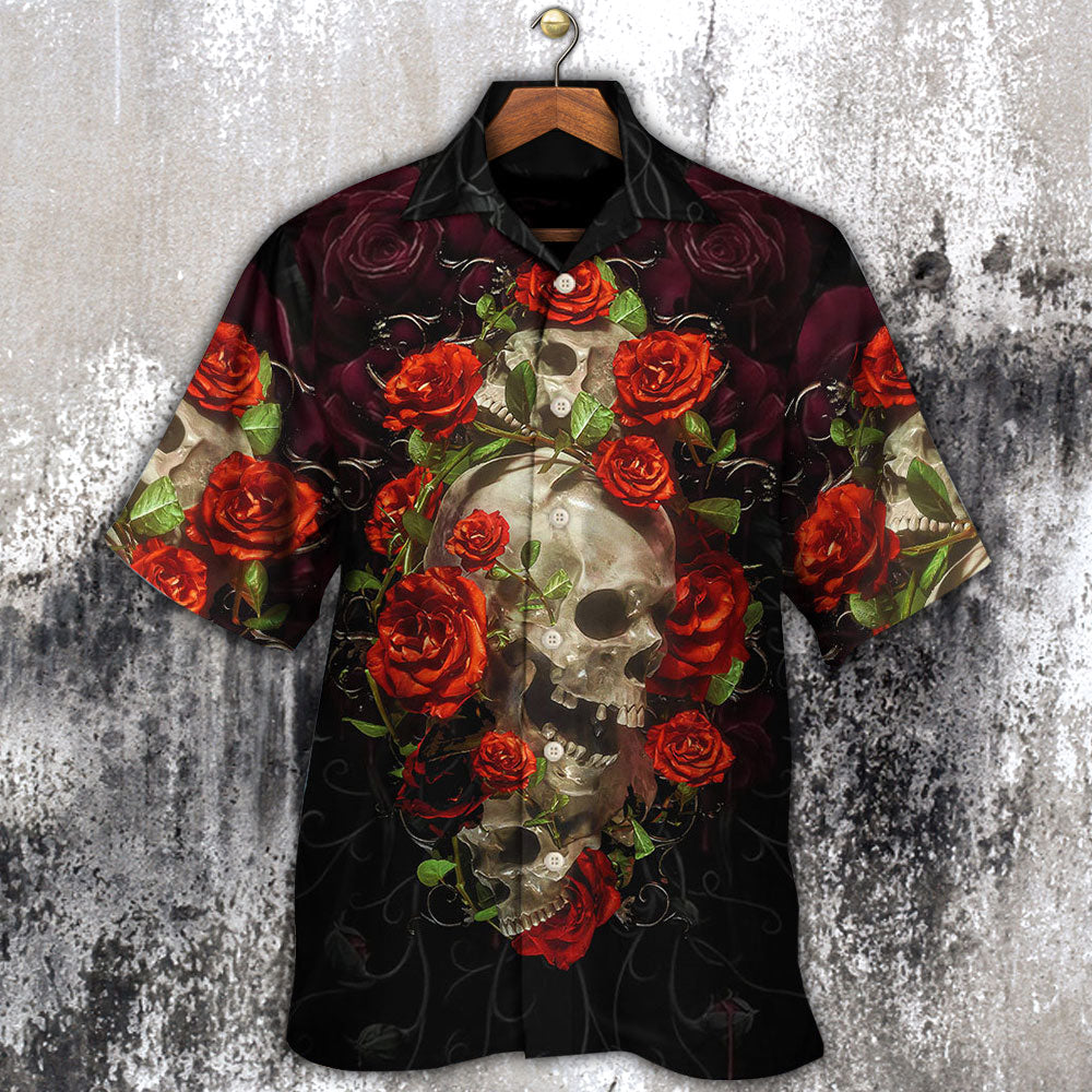 Dark Skull Rose Artistic Hawaiian Shirt Artwork View For Weekend Travel And Beach Style