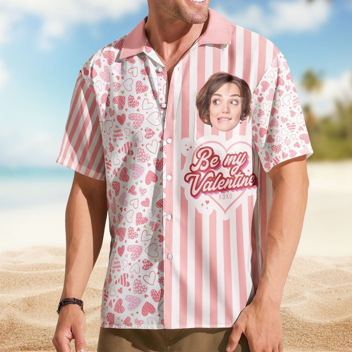 Valentine Personalized Photo Hawaiian Shirt For Summer Vacation, Beach Travel, And Relaxed Casual Everyday Wear