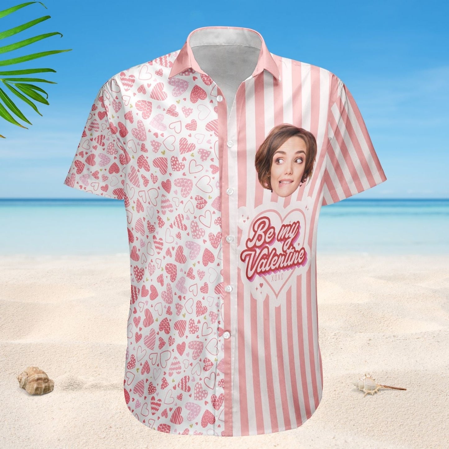 Valentine Personalized Photo Hawaiian Shirt For Summer Vacation, Beach Travel, And Relaxed Casual Everyday Wear
