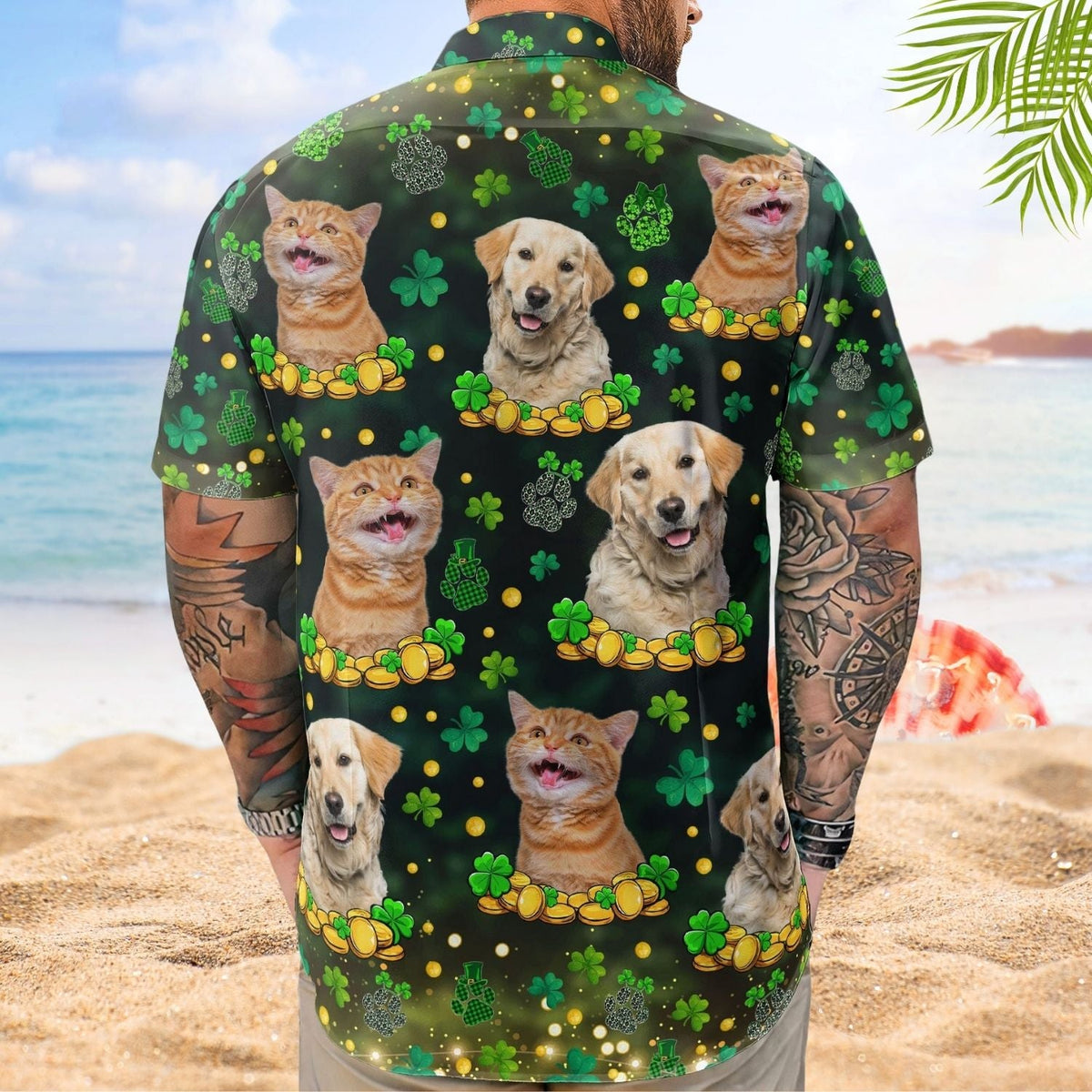 Funny Custom Pet Face St Patrick's Day Hawaiian Shirt For Holiday Getaways And Resort Trips