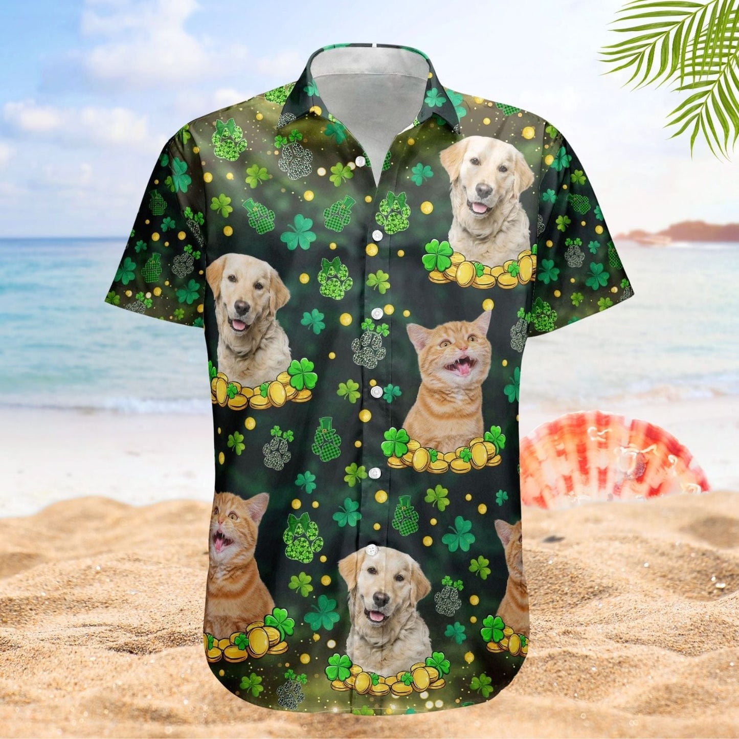 Funny Custom Pet Face St Patrick's Day Hawaiian Shirt For Holiday Getaways And Resort Trips