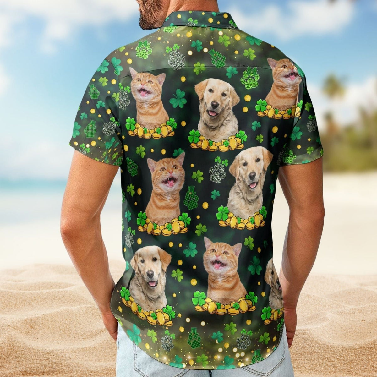 Funny Custom Pet Face St Patrick's Day Hawaiian Shirt For Holiday Getaways And Resort Trips