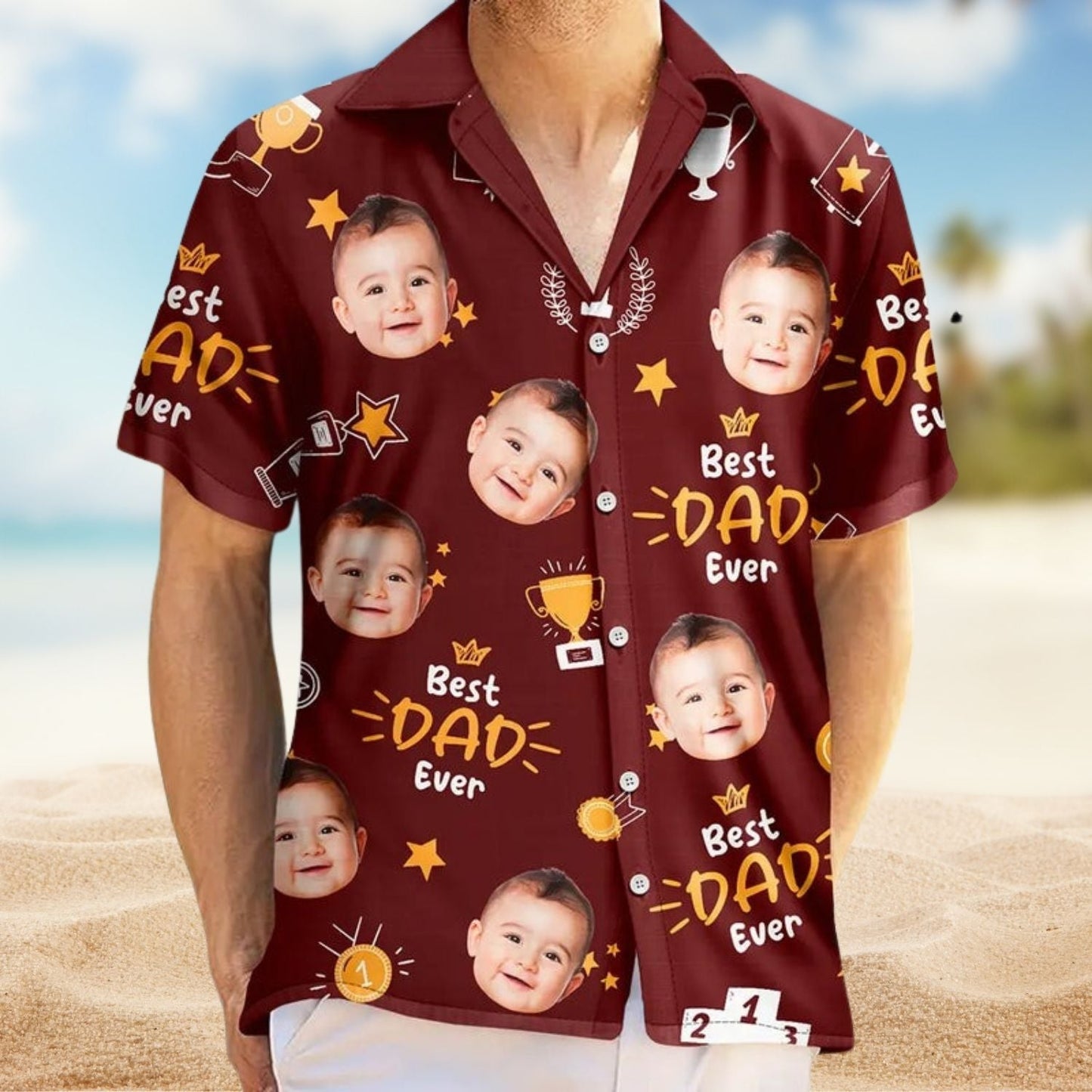 Custom Photo Papa Trophy Dad Personalized Gift Hawaiian Shirt For Personalized Vacation Style And Beach Travel
