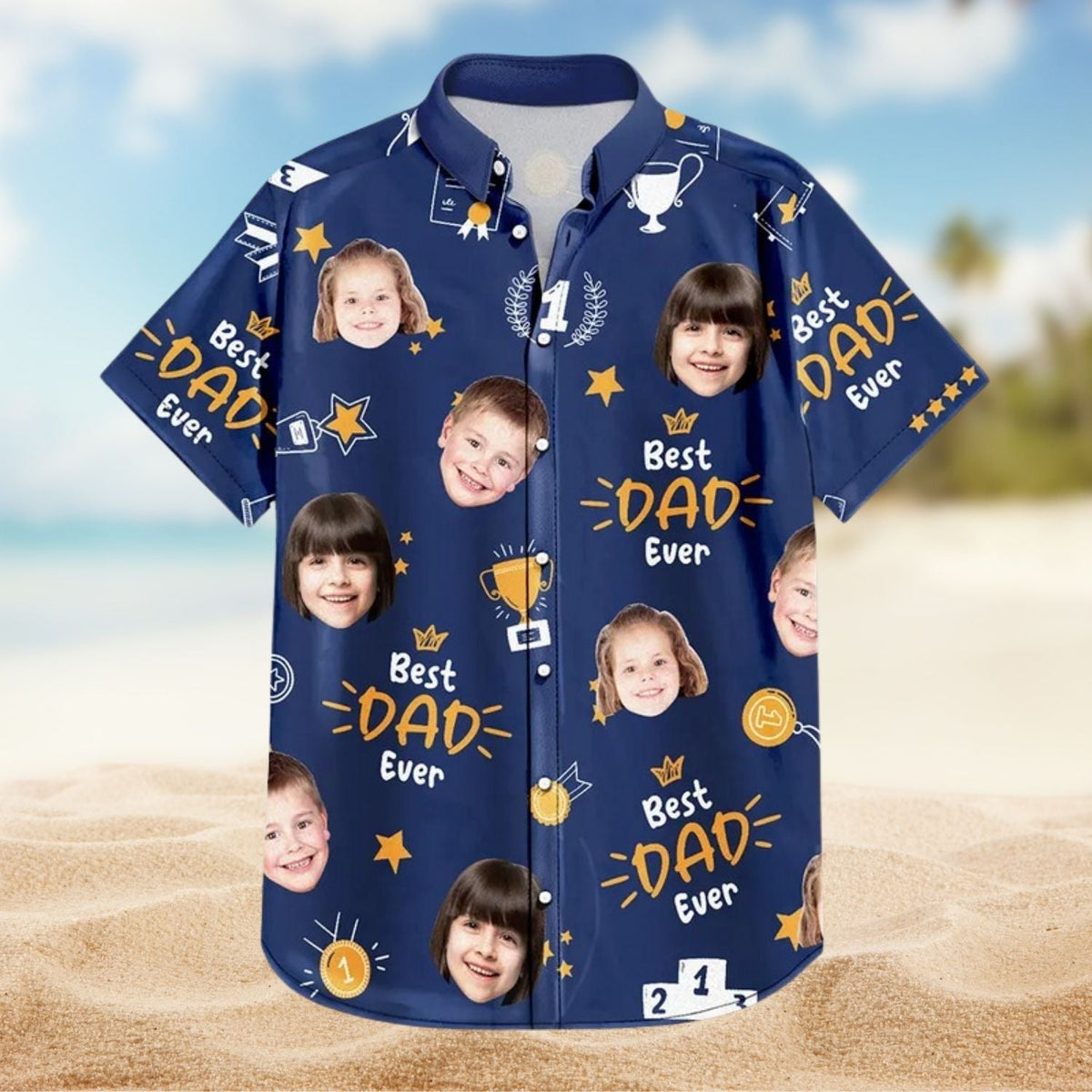 Custom Photo Papa Trophy Dad Personalized Gift Hawaiian Shirt For Personalized Vacation Style And Beach Travel