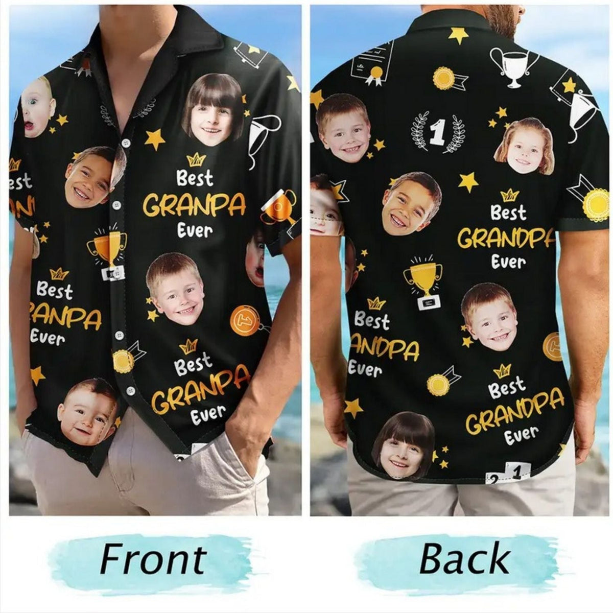 Custom Photo Papa Trophy Dad Personalized Gift Hawaiian Shirt For Personalized Vacation Style And Beach Travel