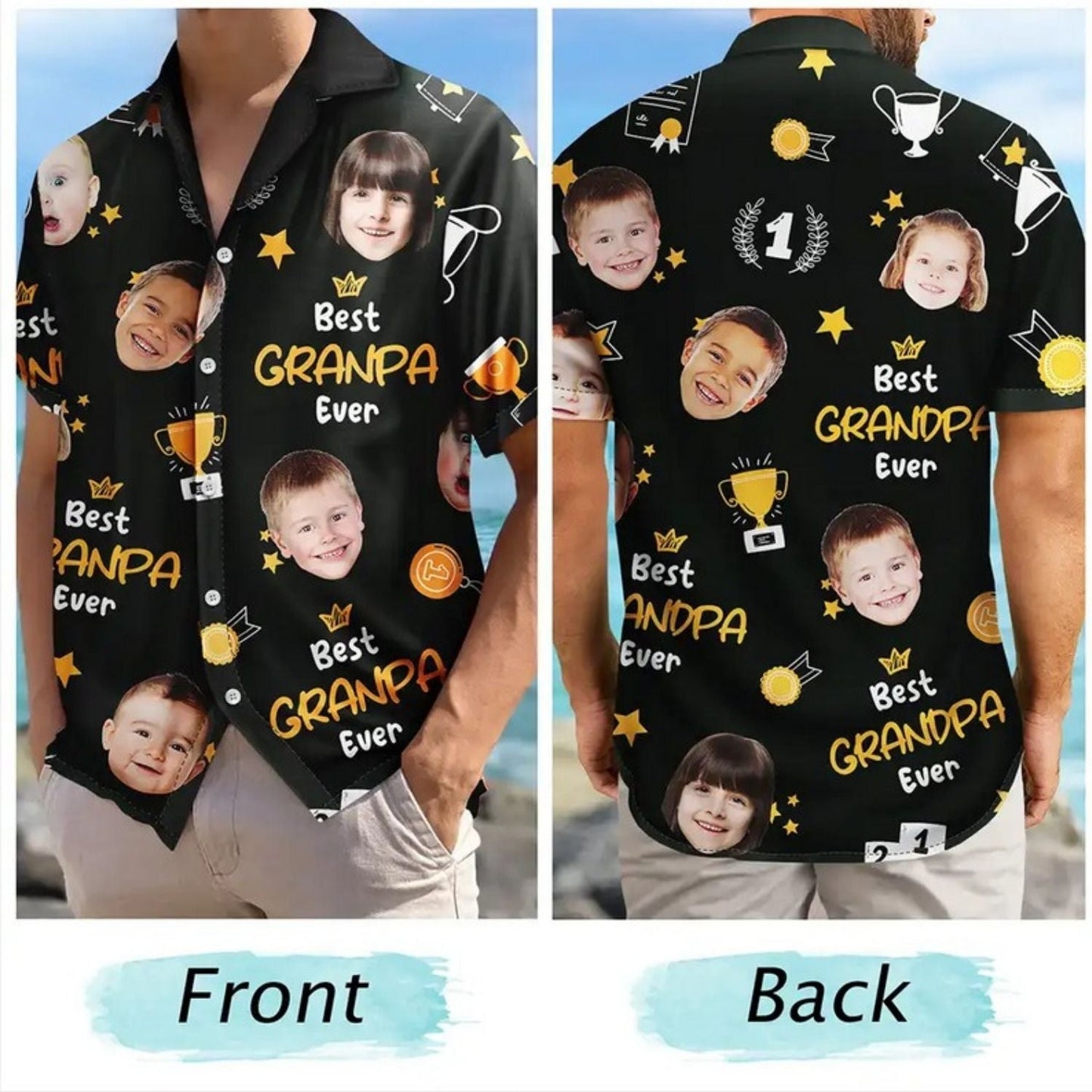 Custom Photo Papa Trophy Dad Personalized Gift Hawaiian Shirt For Personalized Vacation Style And Beach Travel
