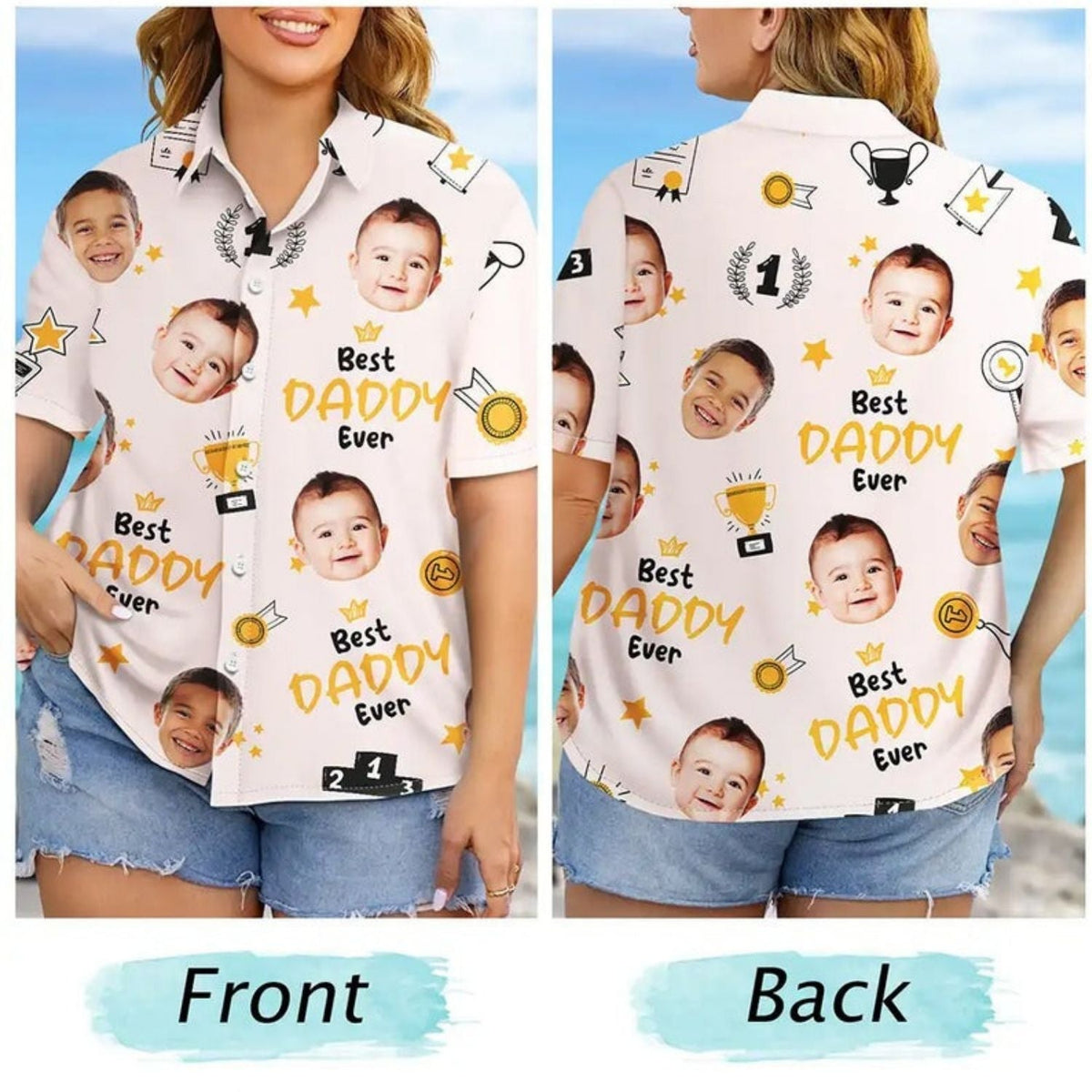 Custom Photo Papa Trophy Dad Personalized Gift Hawaiian Shirt For Personalized Vacation Style And Beach Travel