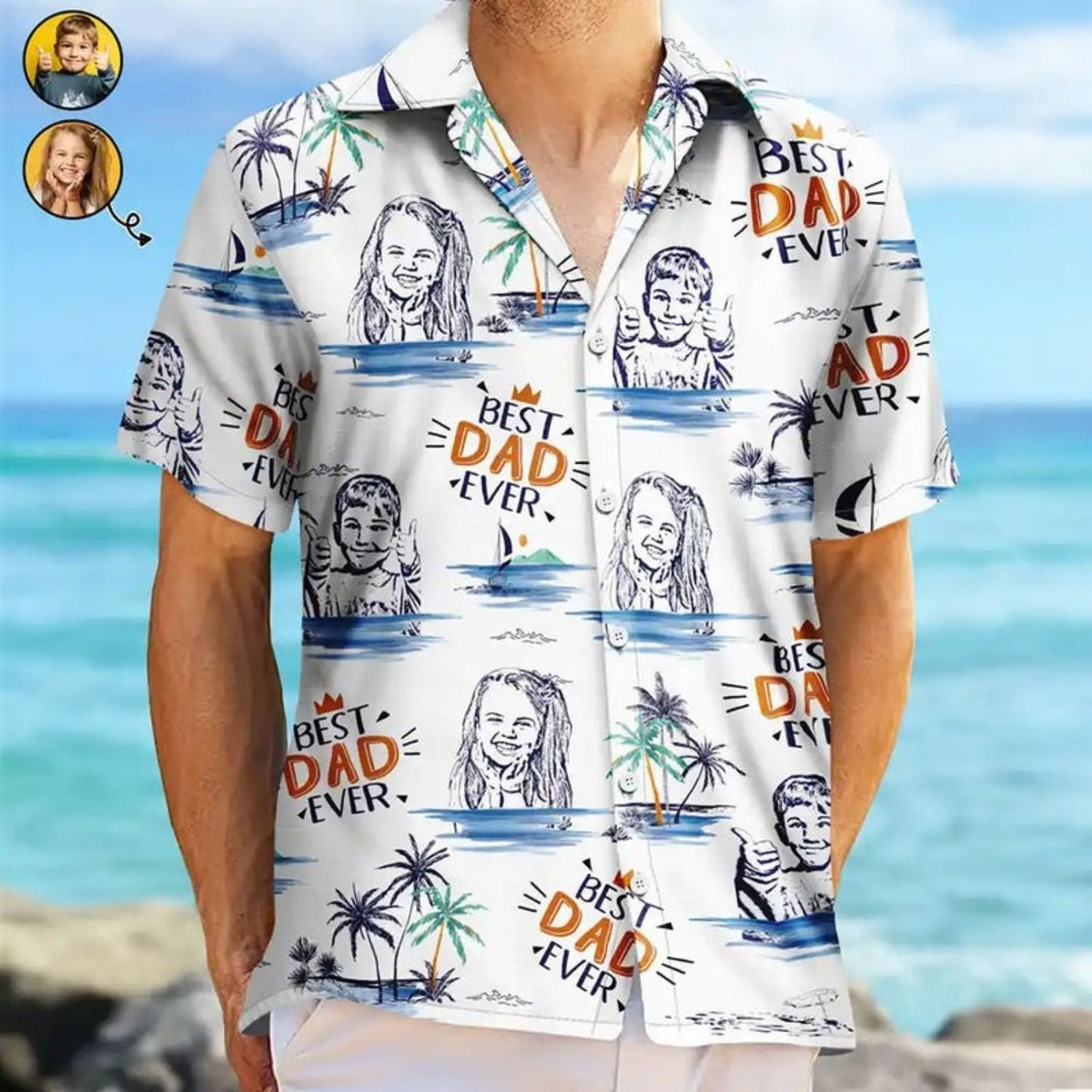 Pencil Drawing Dad Grandpa Custom Photo Personalized Hawaiian Shirt For Warm Weather Events And Casual Wear