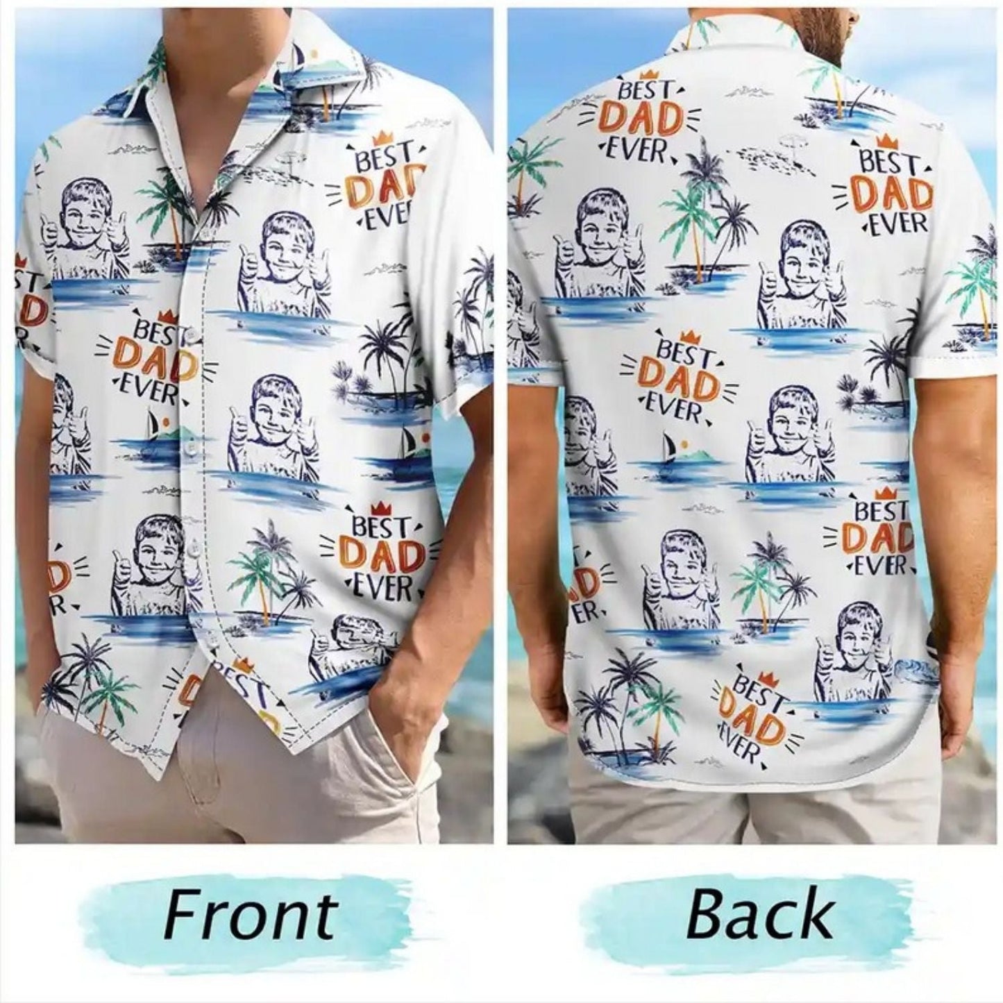 Pencil Drawing Dad Grandpa Custom Photo Personalized Hawaiian Shirt For Warm Weather Events And Casual Wear