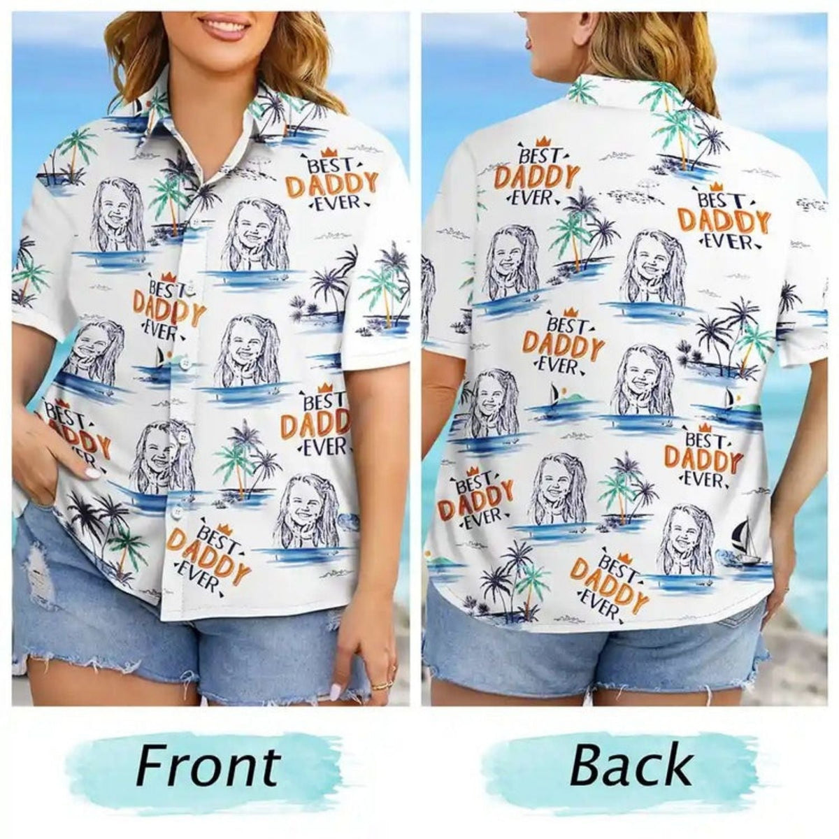 Pencil Drawing Dad Grandpa Custom Photo Personalized Hawaiian Shirt For Warm Weather Events And Casual Wear
