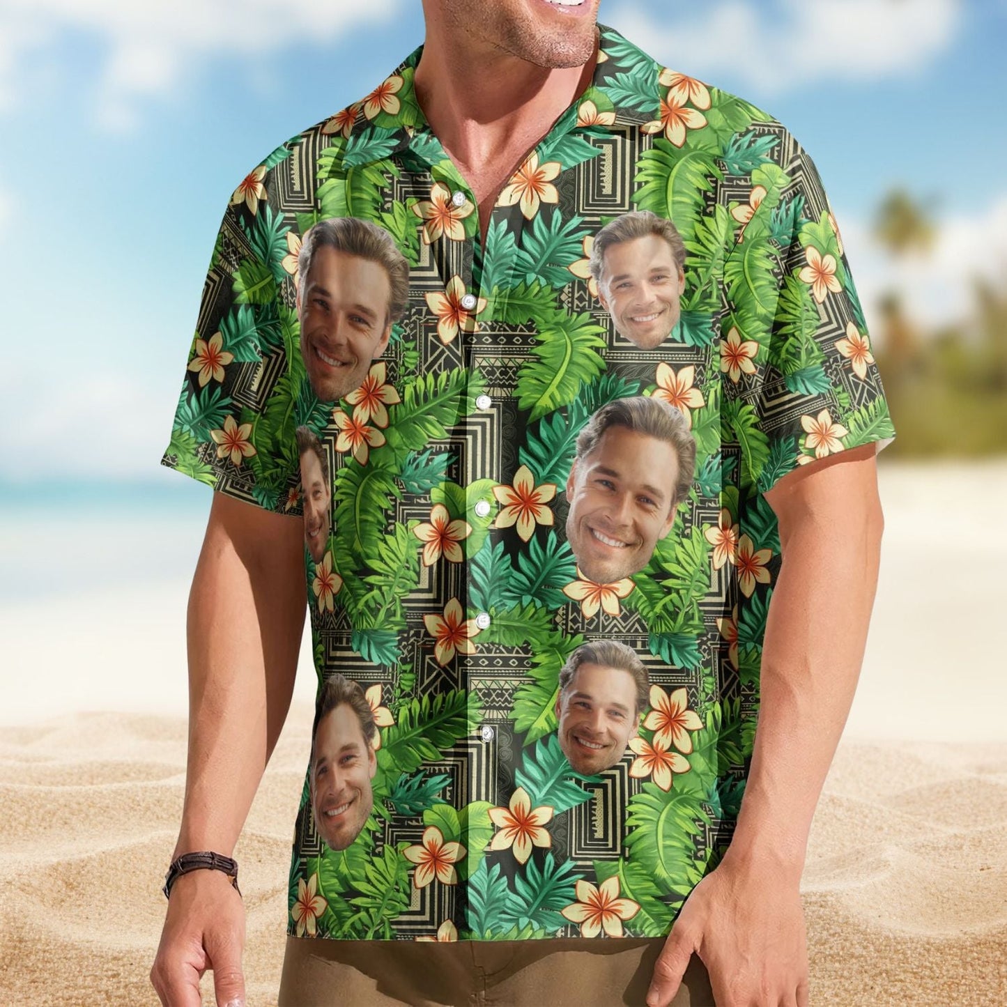 Tropical Kapa Hawaiian Aloha Custom Face Photo Hawaiian Shirt For Coastal Travel And Summer Outings