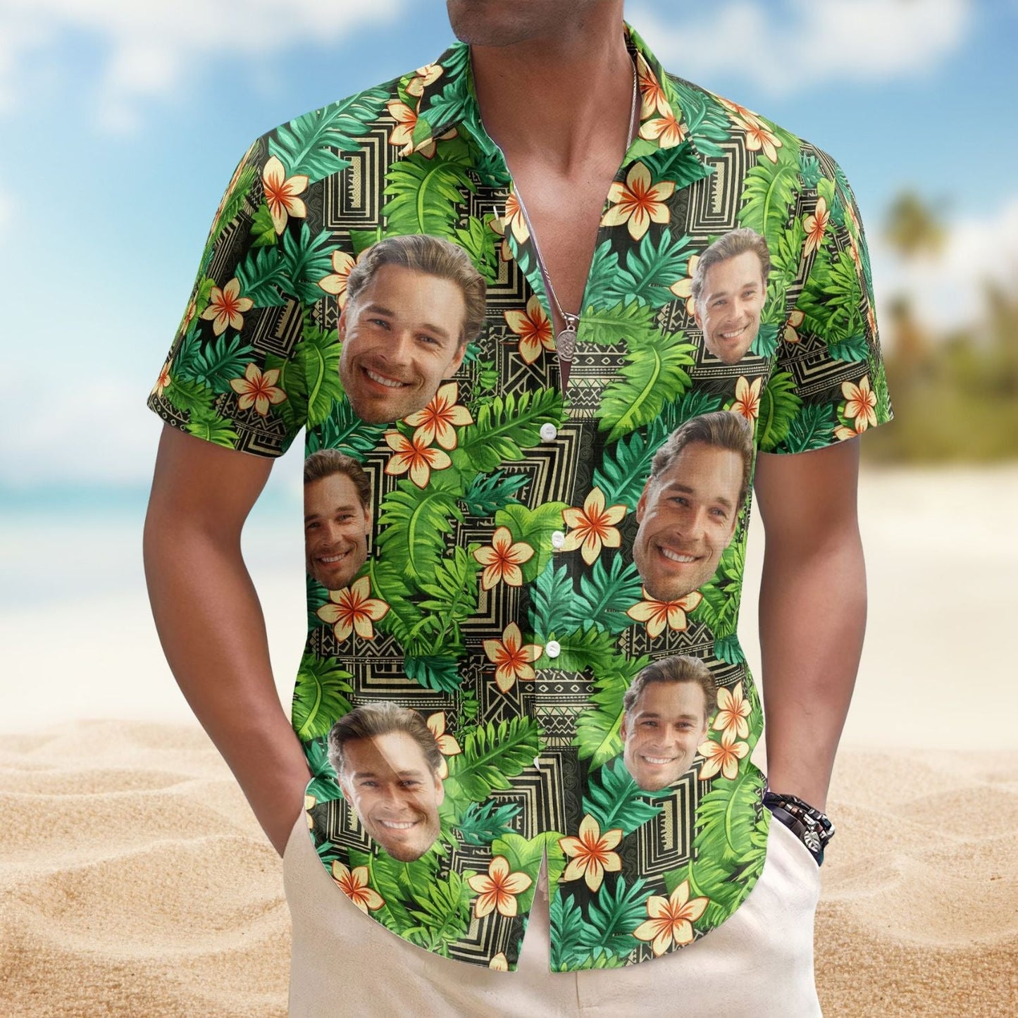 Tropical Kapa Hawaiian Aloha Custom Face Photo Hawaiian Shirt For Coastal Travel And Summer Outings