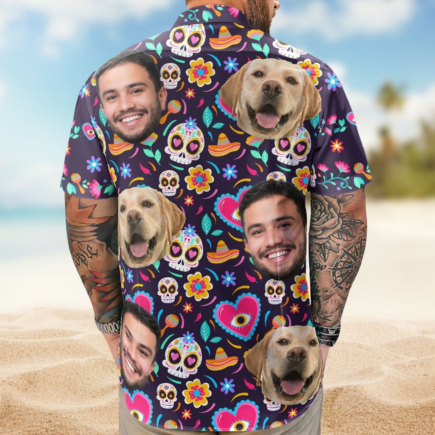Folk Skull Custom Face Photo Hawaiian Shirt For Bold Summer Style, Resort Trips, And Casual Outdoor Wear