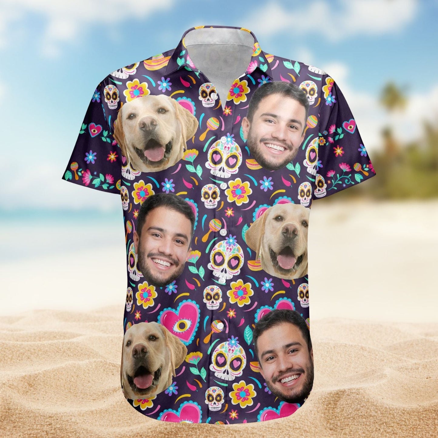 Folk Skull Custom Face Photo Hawaiian Shirt For Bold Summer Style, Resort Trips, And Casual Outdoor Wear