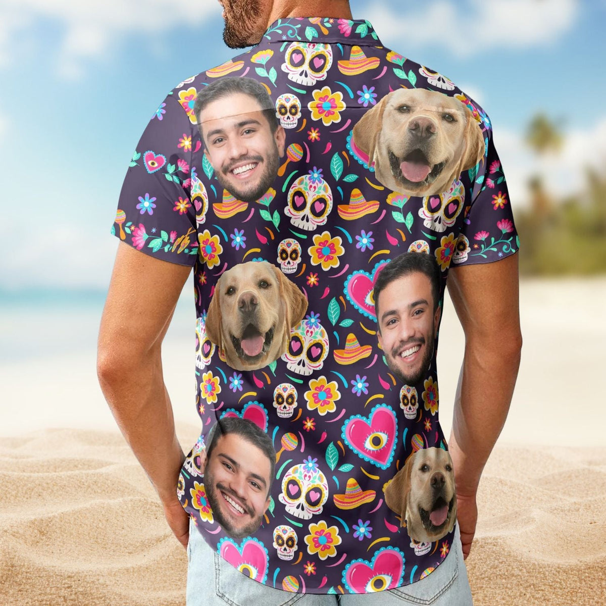 Folk Skull Custom Face Photo Hawaiian Shirt For Bold Summer Style, Resort Trips, And Casual Outdoor Wear