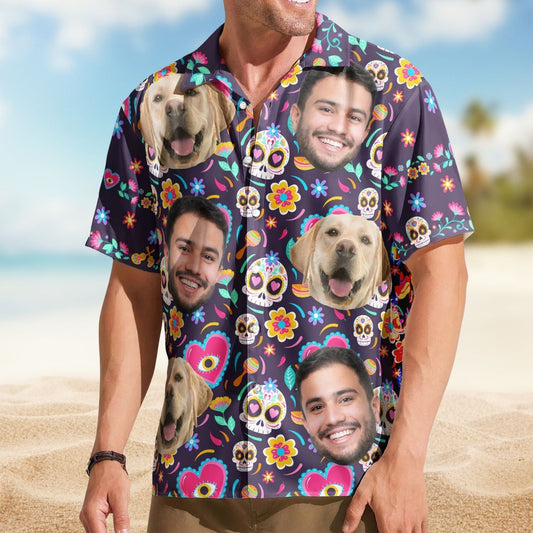 Folk Skull Custom Face Photo Hawaiian Shirt For Bold Summer Style, Resort Trips, And Casual Outdoor Wear