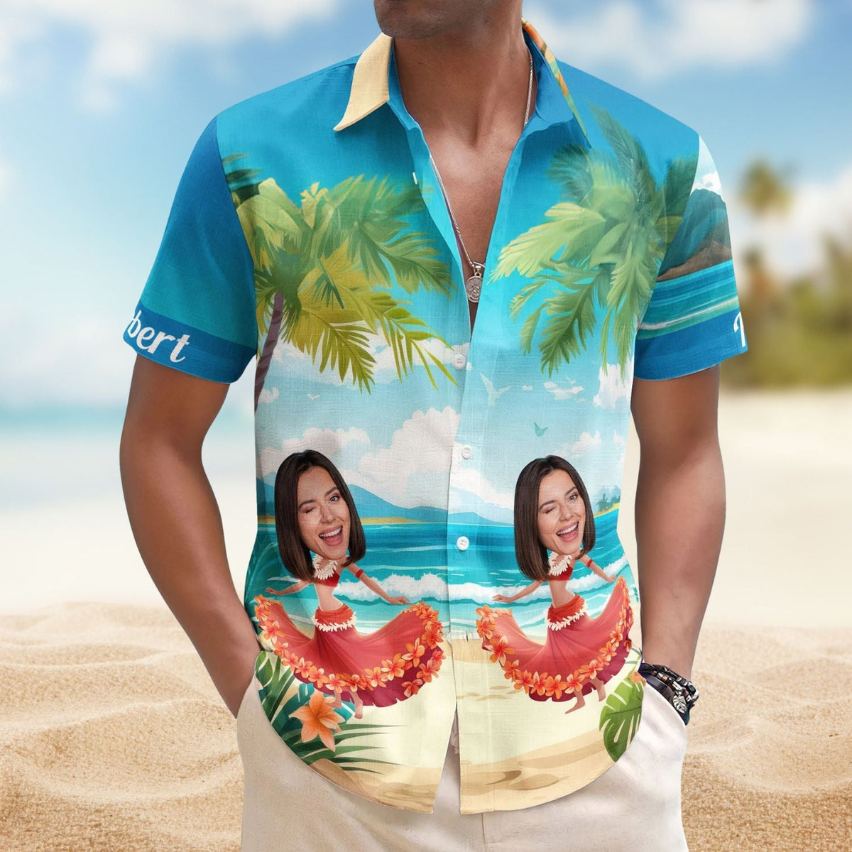 Funny Custom Face Hula Dance Gift Men Hawaiian Shirt For Tropical Holidays, Resort Trips, And Comfortable Summer Outings