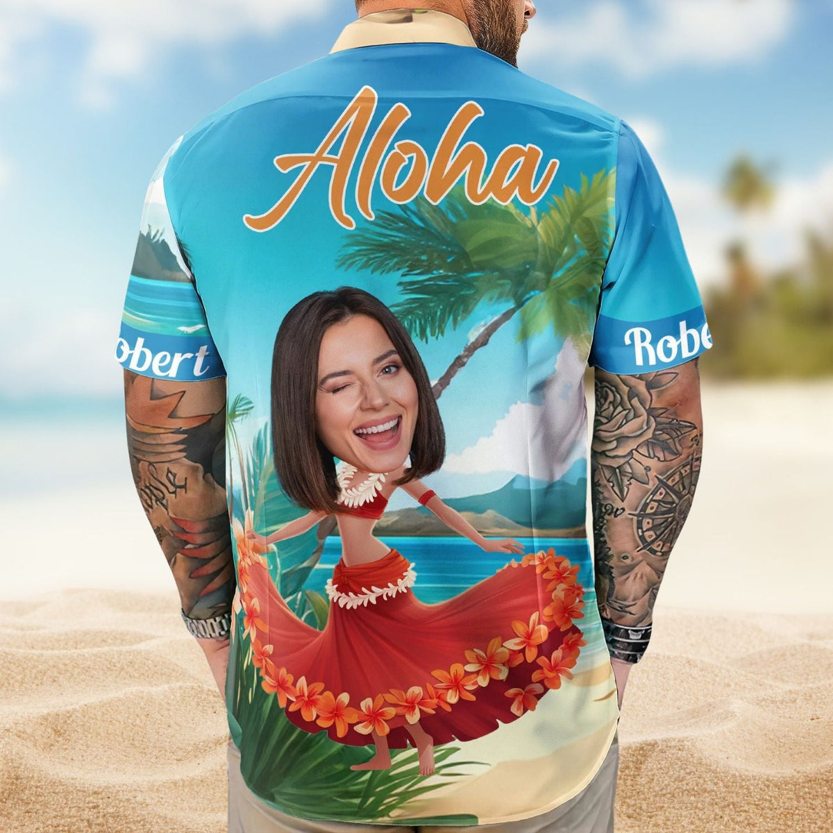 Funny Custom Face Hula Dance Gift Men Hawaiian Shirt For Tropical Holidays, Resort Trips, And Comfortable Summer Outings