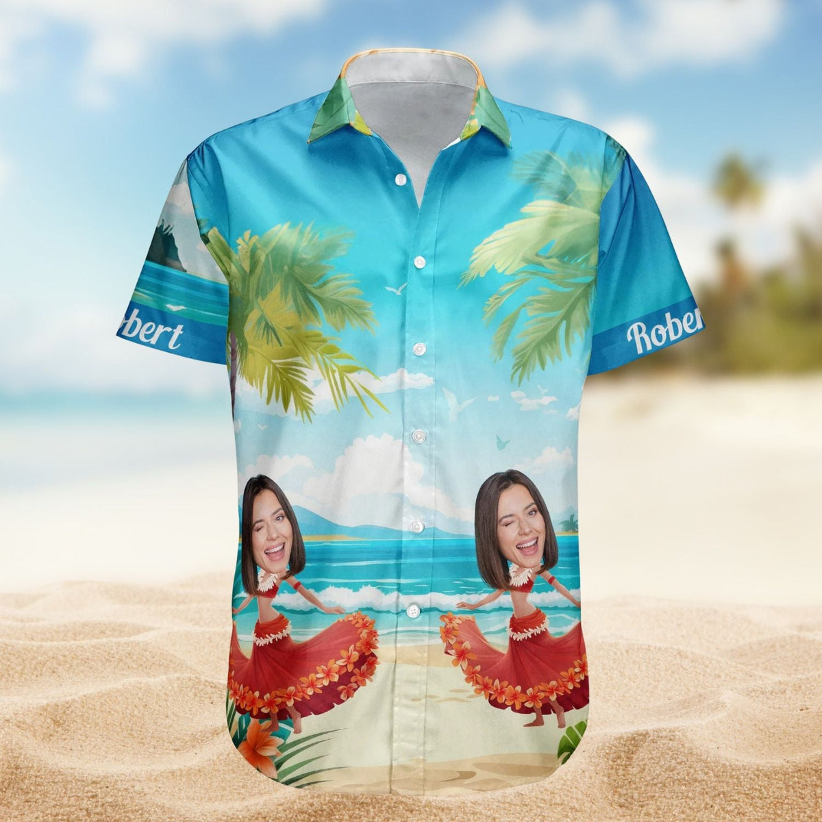 Funny Custom Face Hula Dance Gift Men Hawaiian Shirt For Tropical Holidays, Resort Trips, And Comfortable Summer Outings