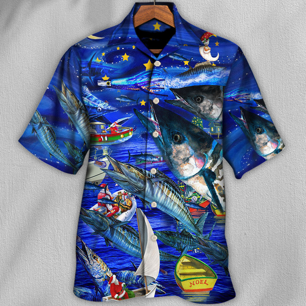 Blue Fishing Ocean Christmas Hawaiian Shirt For Summer Vacation And Beach Travel